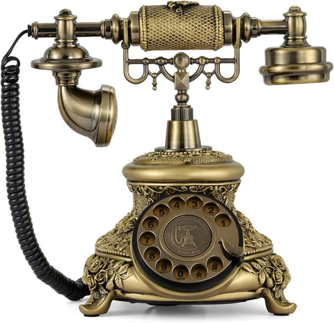 Dyna-Living Vintage Telephone Antique Phone Rotary Old Fashion Phone Vintage Landline Phone Decor, Ringtone Volume Adjustable Rotary Retro Telephone for Home or Office Use
